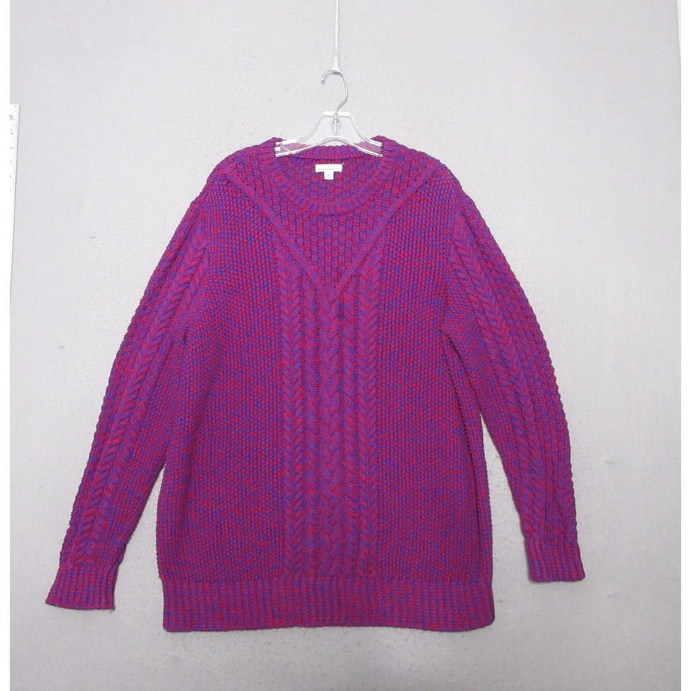 LL Bean Signature Tunic Sweater Women XL Pink Blue Cable Knit Fisherman Cotton